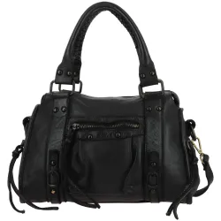 MELLAL sac à main bandoulière vintage en cuir - noir - face