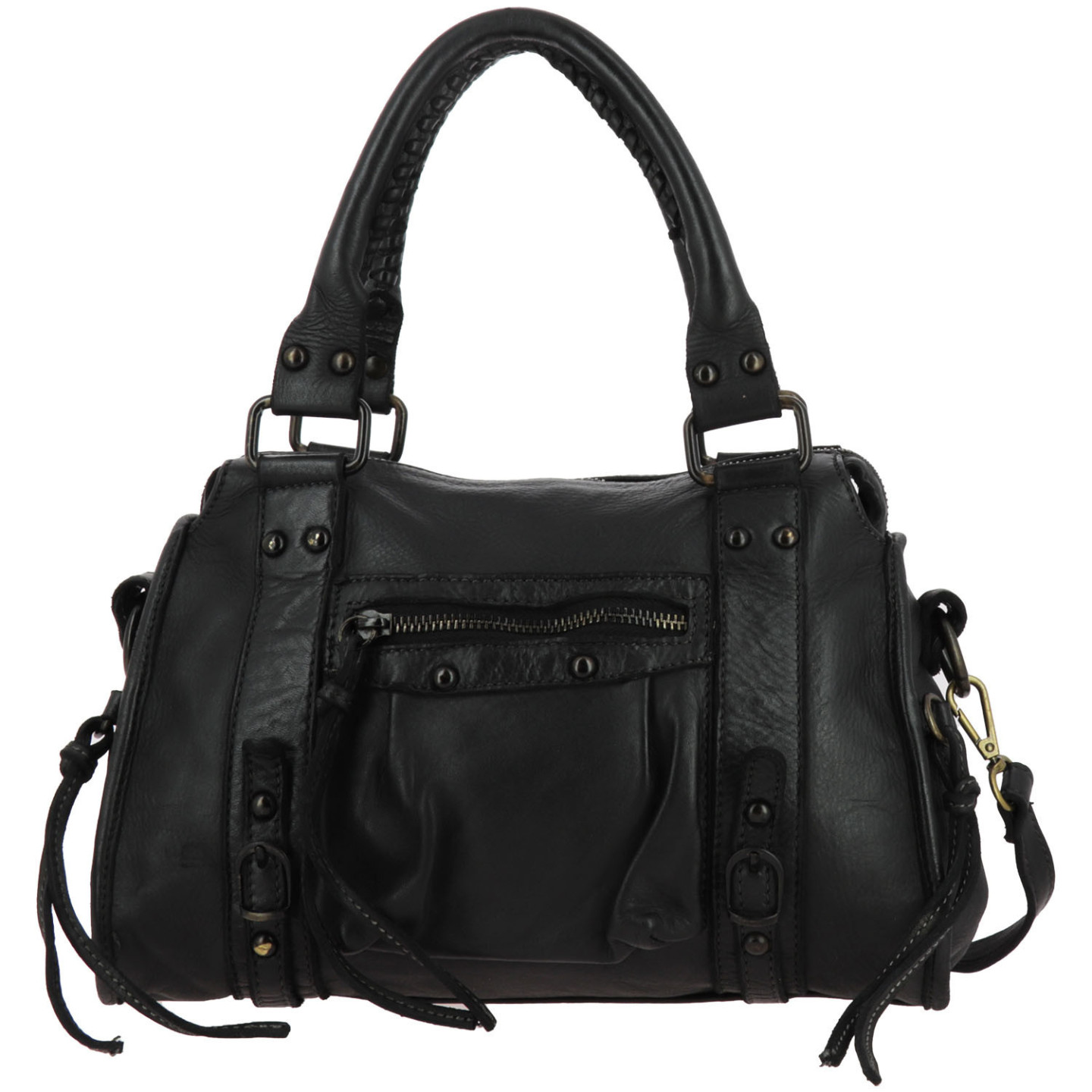 MELLAL sac à main bandoulière vintage en cuir - noir - face