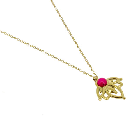 Colliers fantaisies dorée avec une pierre rose (quartz rose)