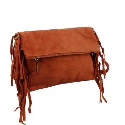 Milo sac à franges en cuir daim  rouge cote-