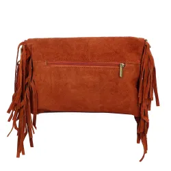 Milo sac à franges en cuir daim rouge- rouge- de dos