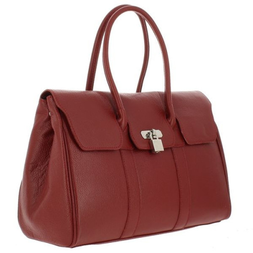 PARISIENNE grand sac à main en cuir - rouge- côté