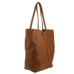 EVORA sac cabas tote bag cuir - camel - côté