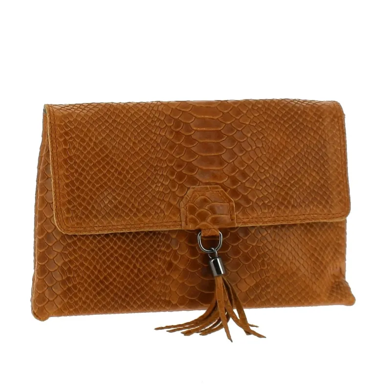 SMULE sac effet python en cuir  - camel - face