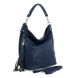 BARTONE sac hobo en cuir - bleu marine - côté