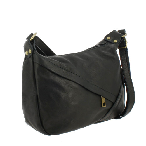 FLORIANE sac bandoulière en cuir - noir- côté