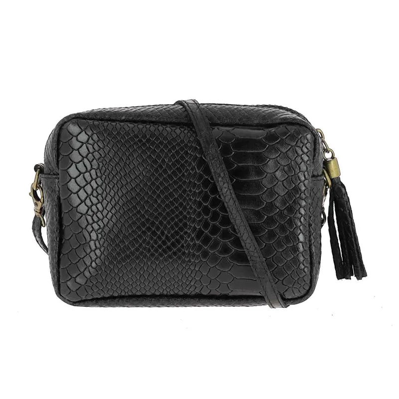 PACHO sac trotteur effet croco en cuir - noir - face