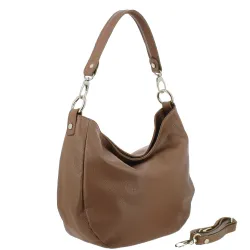 BRELEV sac hobo en cuir - taupe - côté