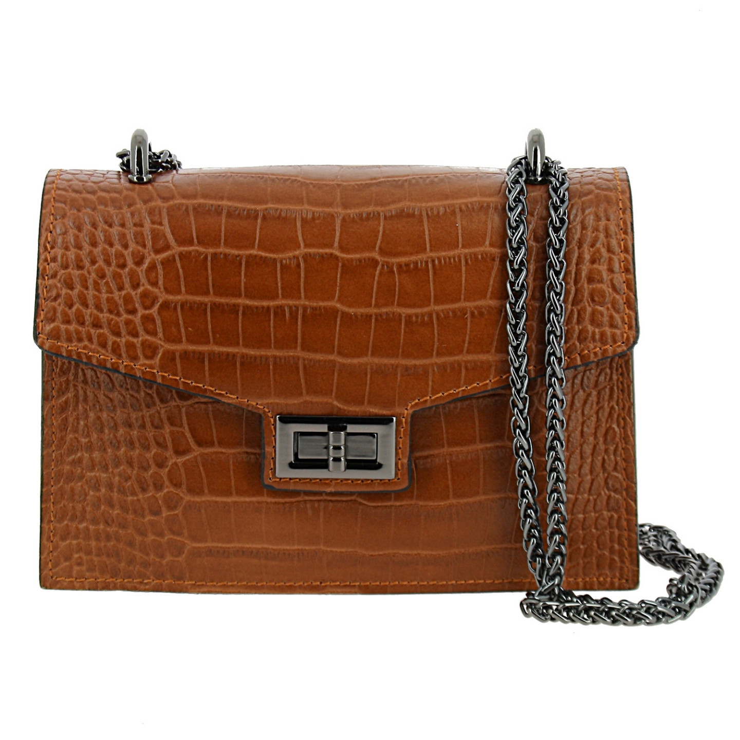 LIZMORE sac bandoulière effet croco - camel - face