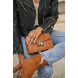 LIZMORE sac bandoulière effet croco - camel  - porté