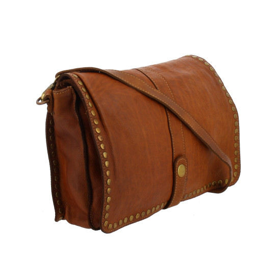 DERBY sac besace vintage en cuir - camel - côté