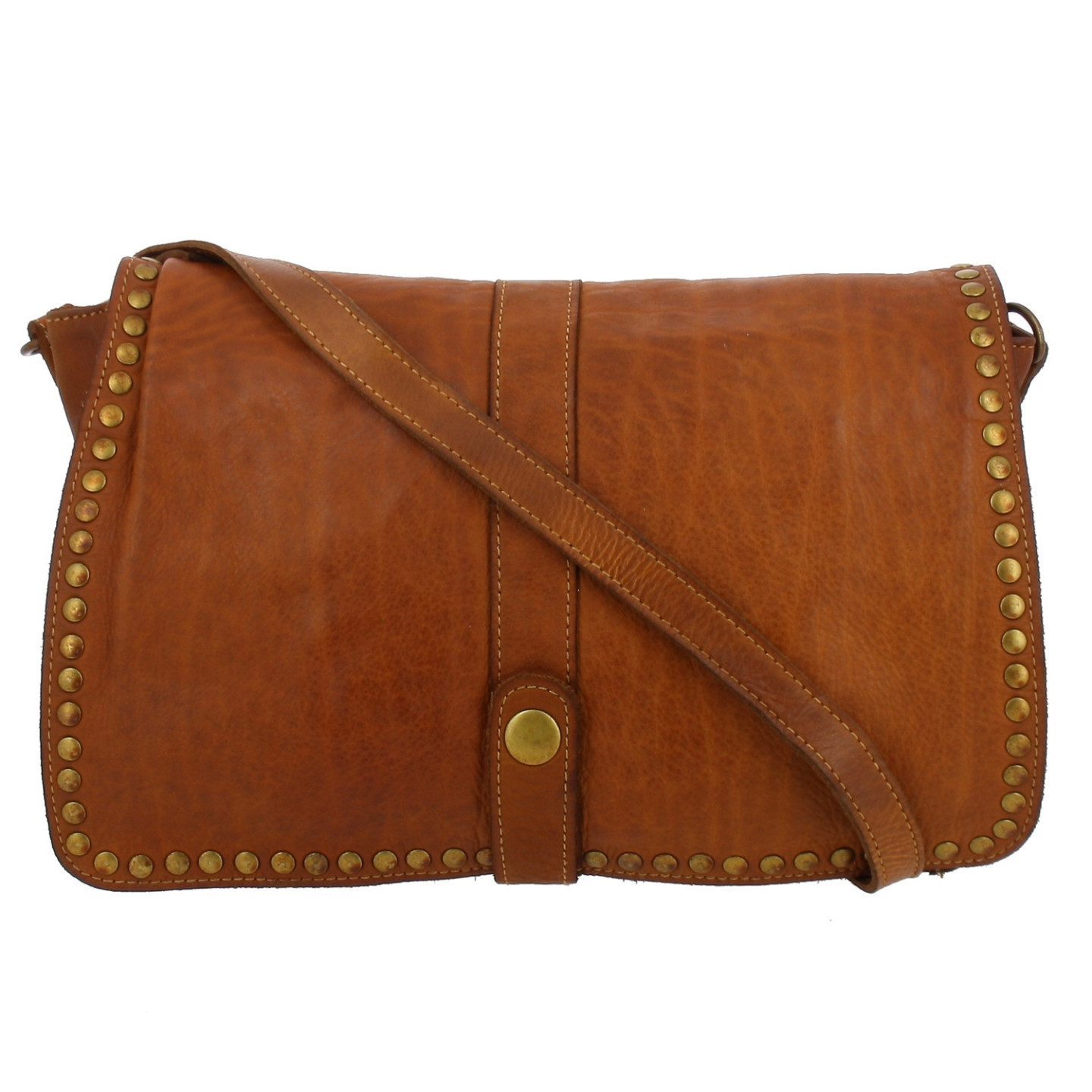 DERBY sac besace vintage en cuir - camel - face