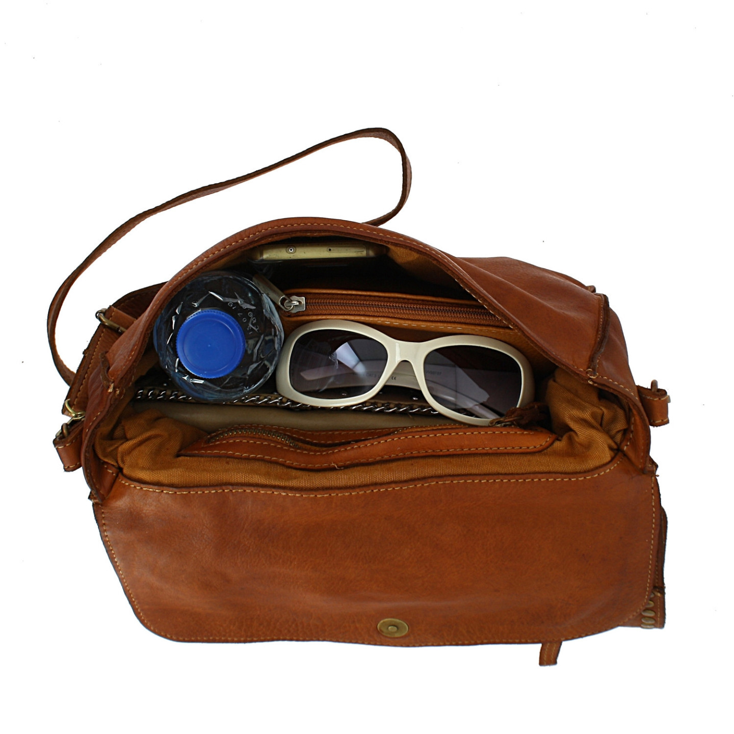 DERBY sac besace vintage en cuir - camel - intérieur