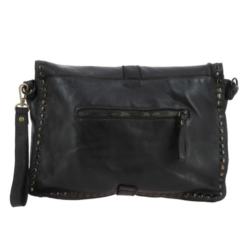 DERBY sac besace vintage en cuir - noir- dos