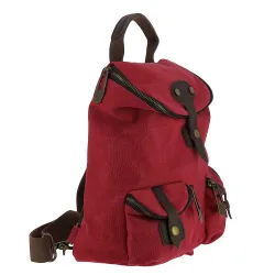 BAROUDEUR sac à dos cuir et toile - rose - côté