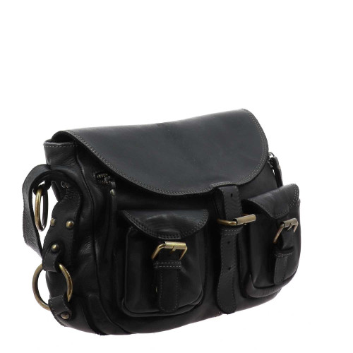 SOANNE sac vintage en cuir - noir - côté