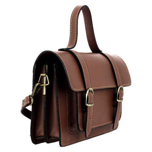 TILMIT sac cartable vintage en cuir - marron - côté