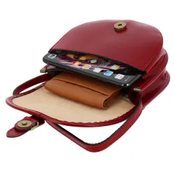 LOUISE petit sac bandoulière en cuir - rouge- intérieur