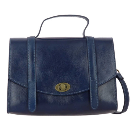 YORK sac à main cartable vintage en cuir - bleu - face