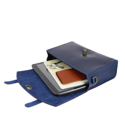YORK sac à main cartable vintage en cuir - bleu - intérieur