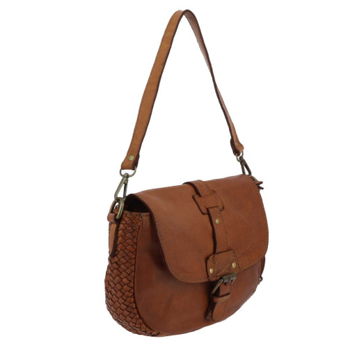 MAGHERA sac porté épaule vintage en cuir - marron - côté