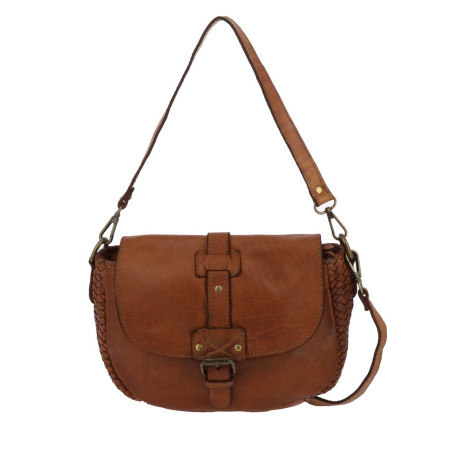 MAGHERA sac porté épaule vintage en cuir - marron -face