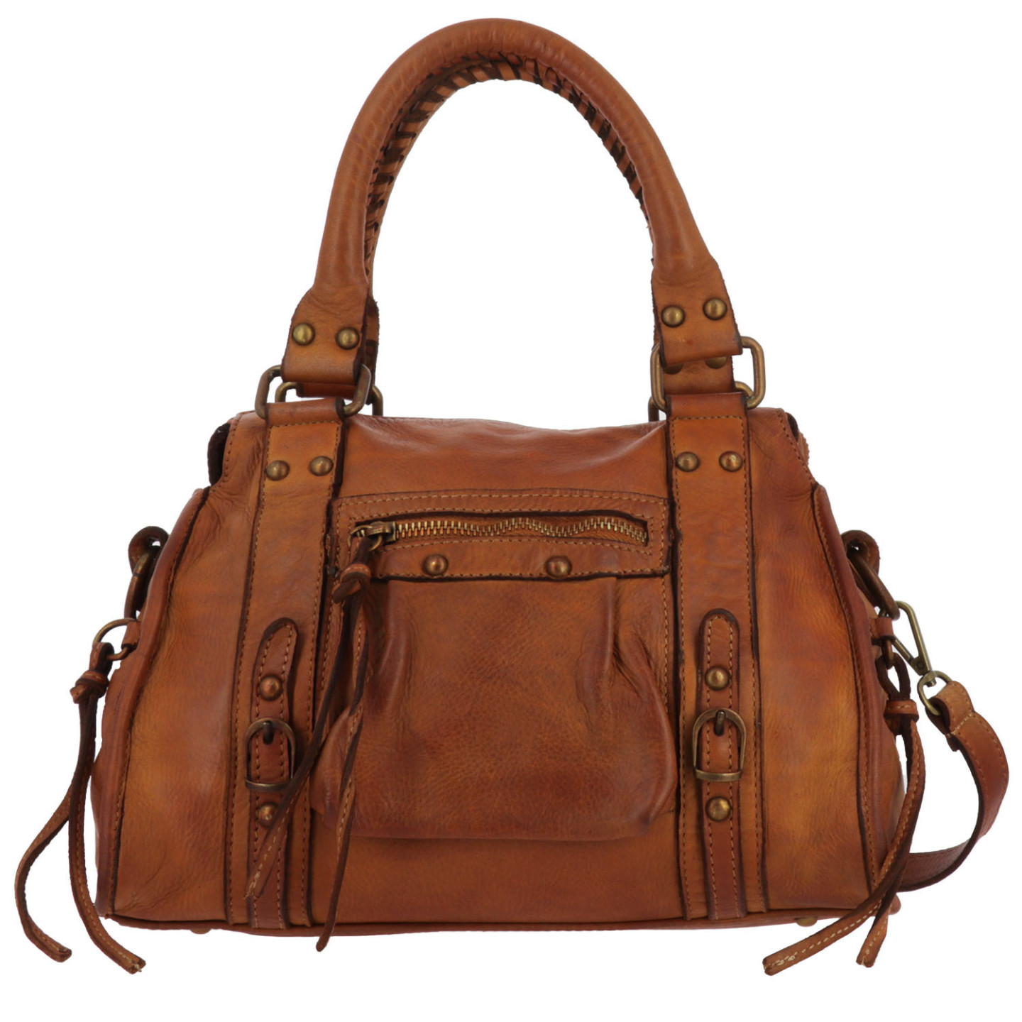 MELLAL sac à main bandoulière vintage en cuir - camel - face