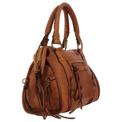 MELLAL sac à main bandoulière vintage en cuir - camel - côté