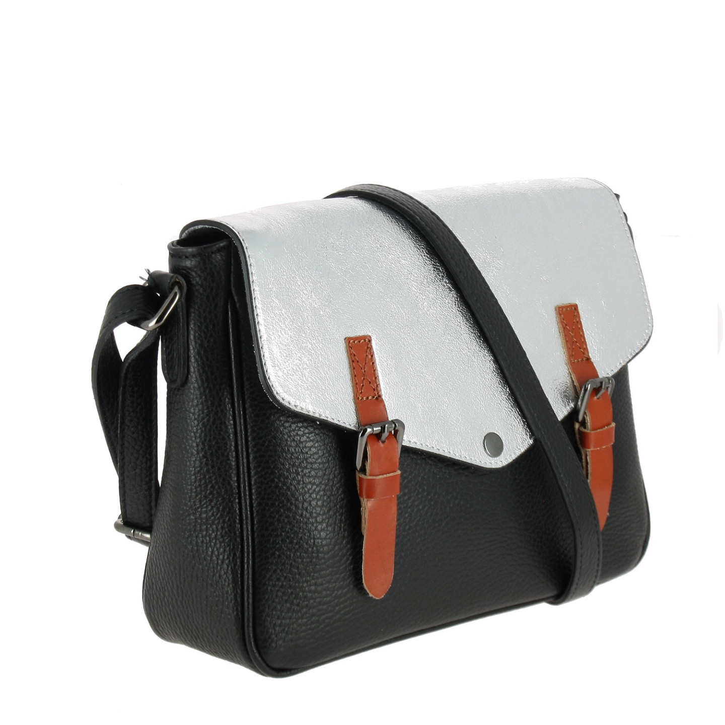 OXFORD sac cartable irisé en cuir - noir - côté