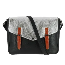 OXFORD sac cartable irisé en cuir - noir - face