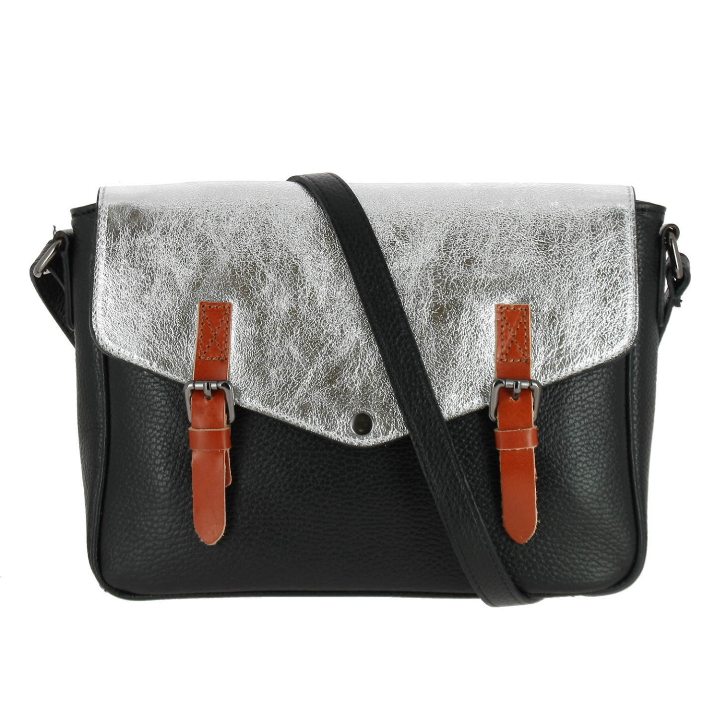 OXFORD sac cartable irisé en cuir - noir - face