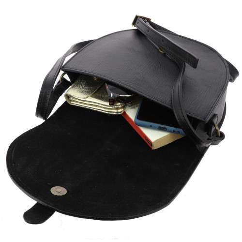 AURORE petit sac bandoulière en cuir vintage - noir - intérieur