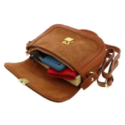 TESSA - petit sac bandoulière bimatière - camel - intérieur