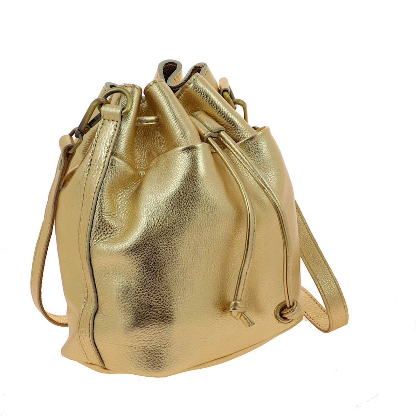 IRIS - sac seau en cuir - doré - côté
