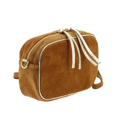 THEA - petit sac à bandoulière en daim - camel - côté