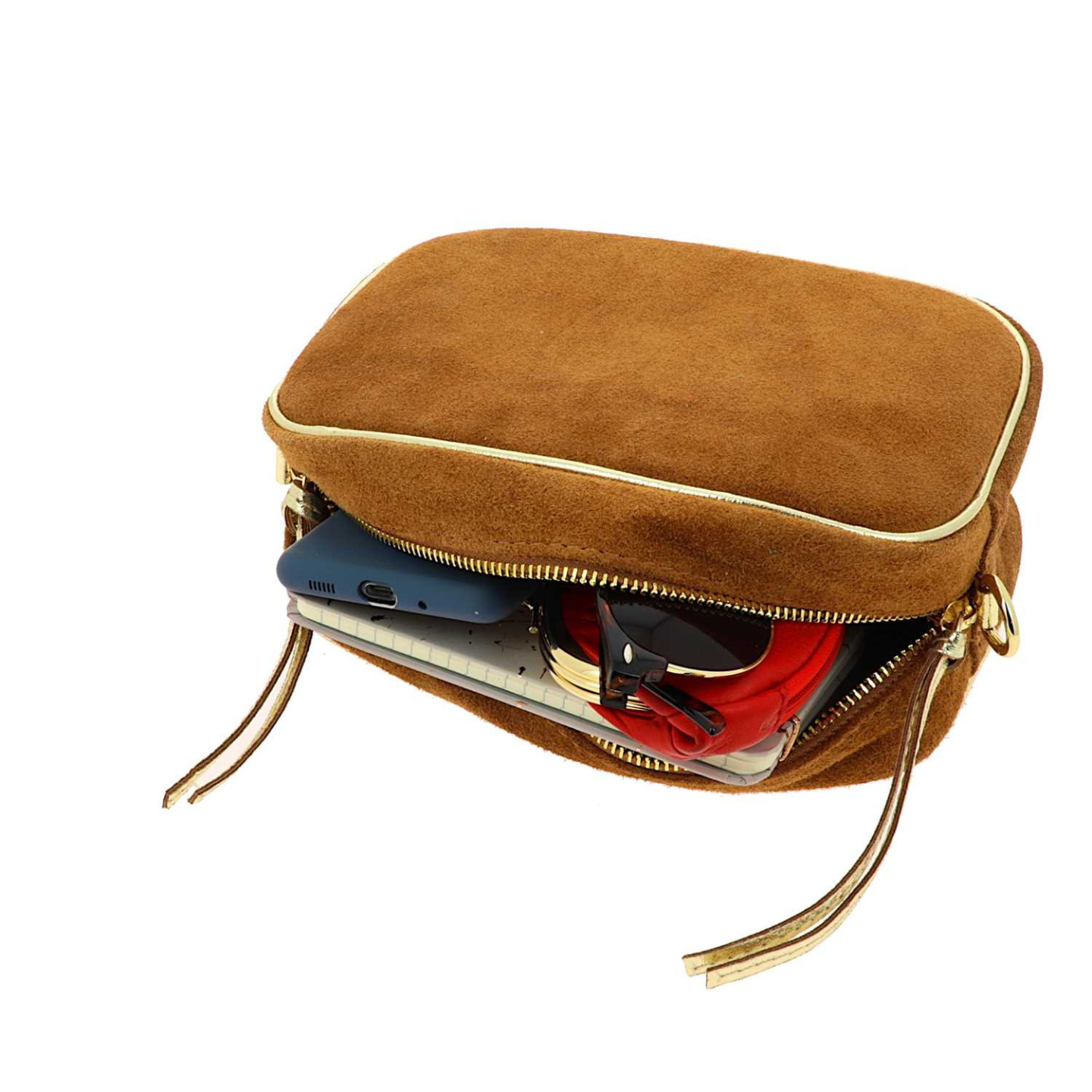 THEA - petit sac à bandoulière en daim - camel - intérieur