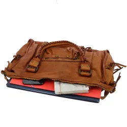 MELLAL sac à main bandoulière vintage en cuir - camel - intérieur