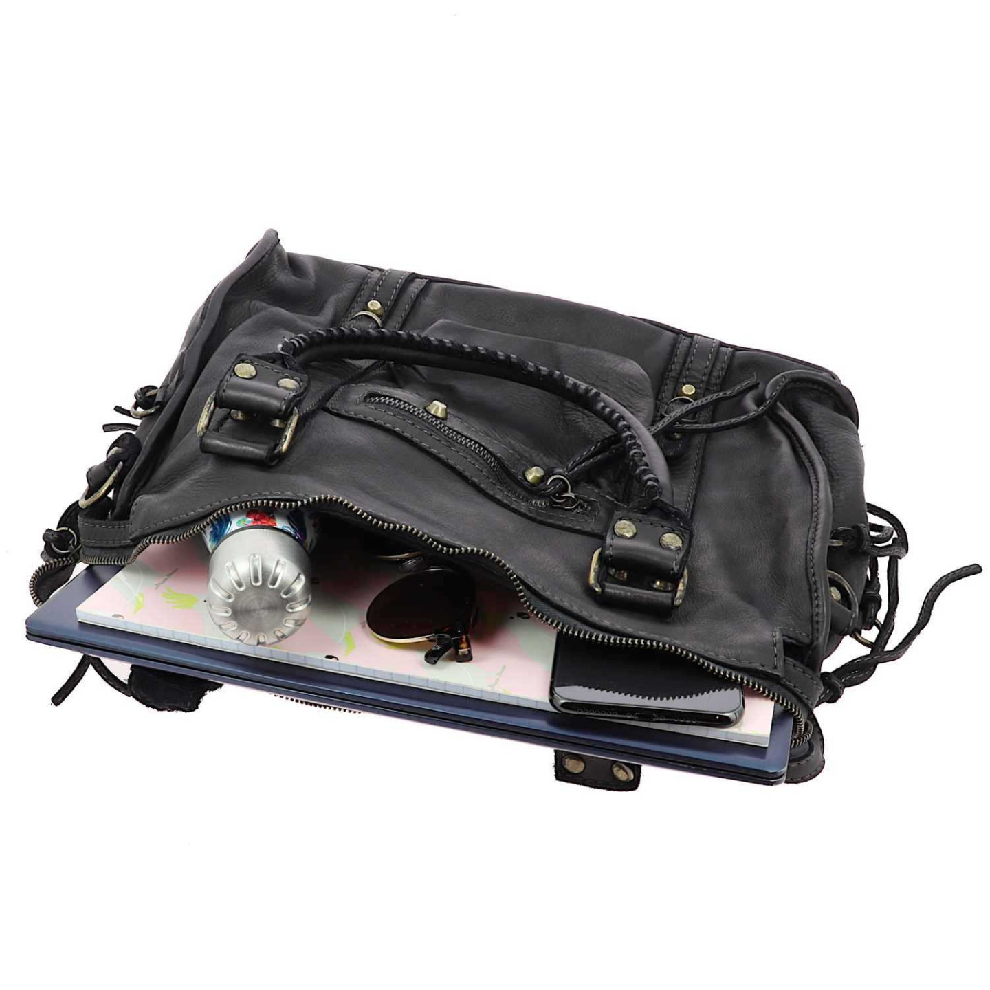 MELLAL sac à main bandoulière vintage en cuir - noir - intérieur