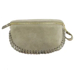 Gunza sac banane en cuir daim taupe