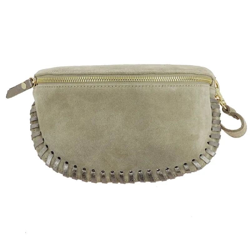 Gunza sac banane en cuir daim taupe