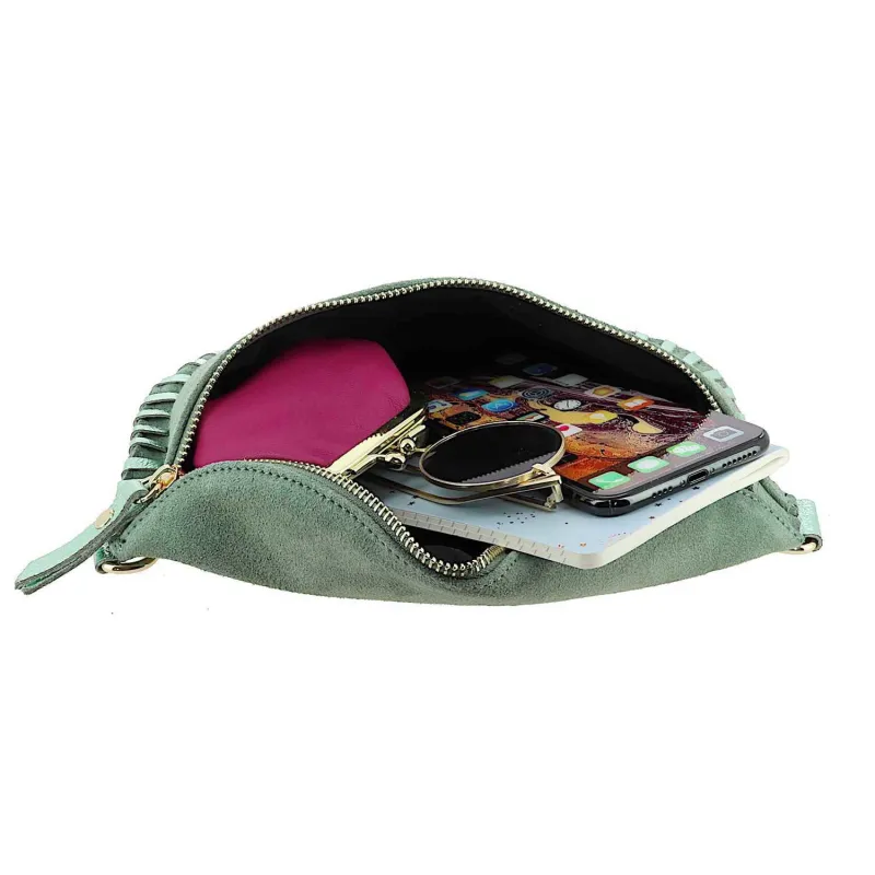 Gunza sac banane en cuir daim - vert - intérieur