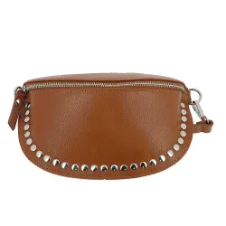 Hobas sac banane clouté en cuir camel