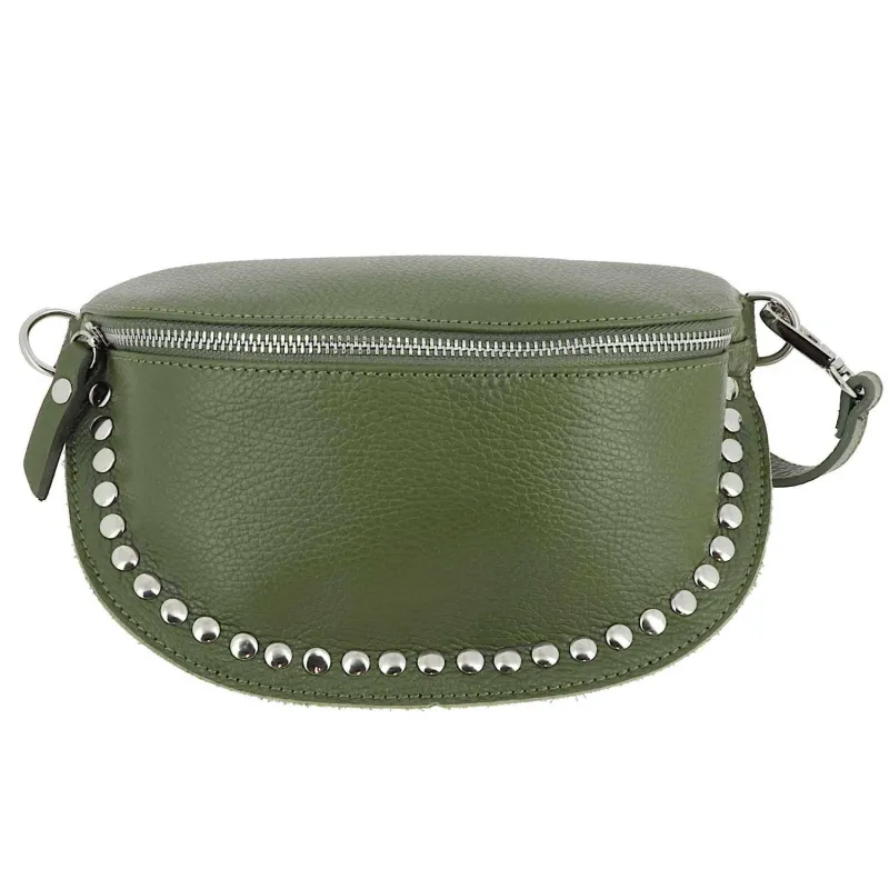 Hobas sac banane clouté en cuir vert kaki
