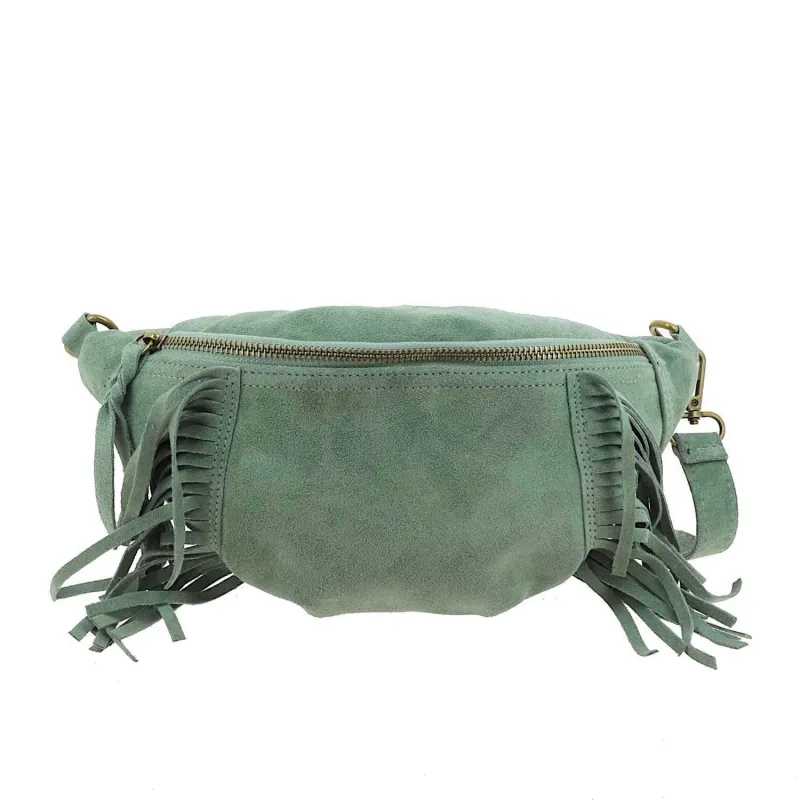 Maseru sac banane à franges en cuir vert