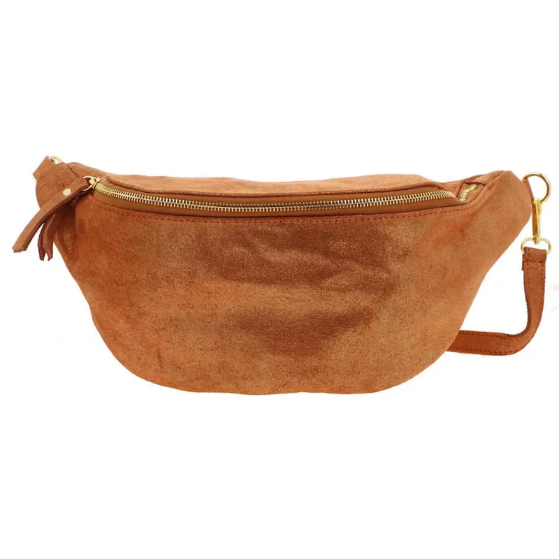 sac banane xl irisé en cuir - rose