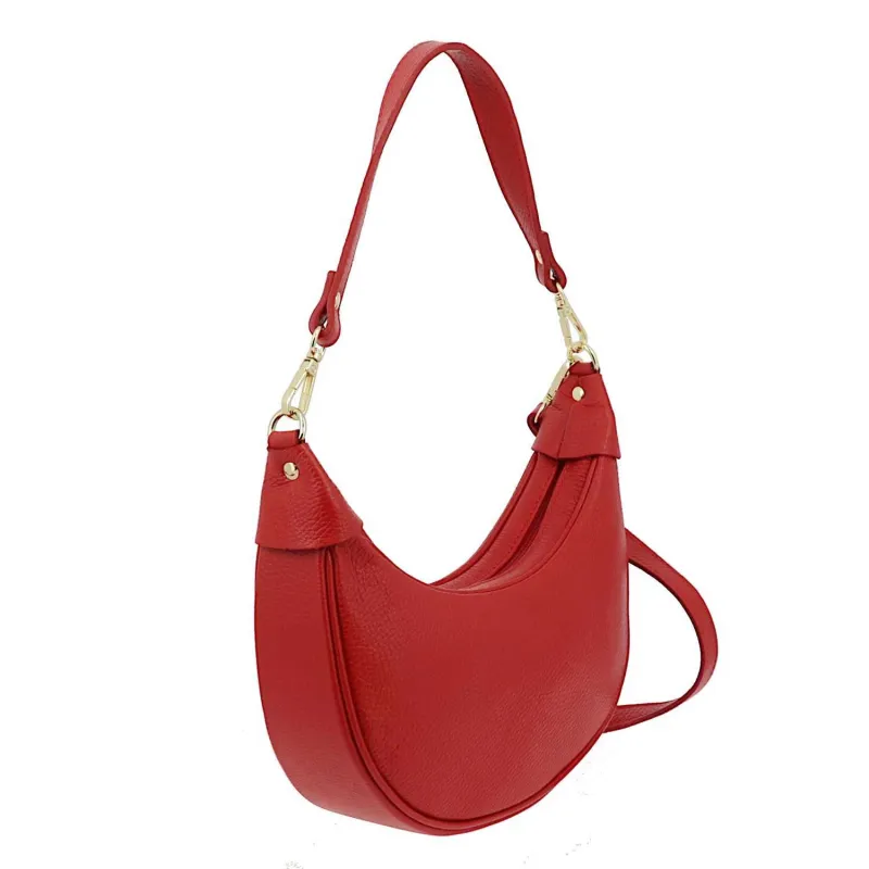 petit sac demi lune rouge en cuir LUNA - coté