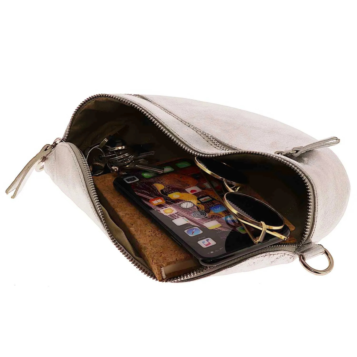 sac banane métallisé argenté en cuir COOLY - interieur