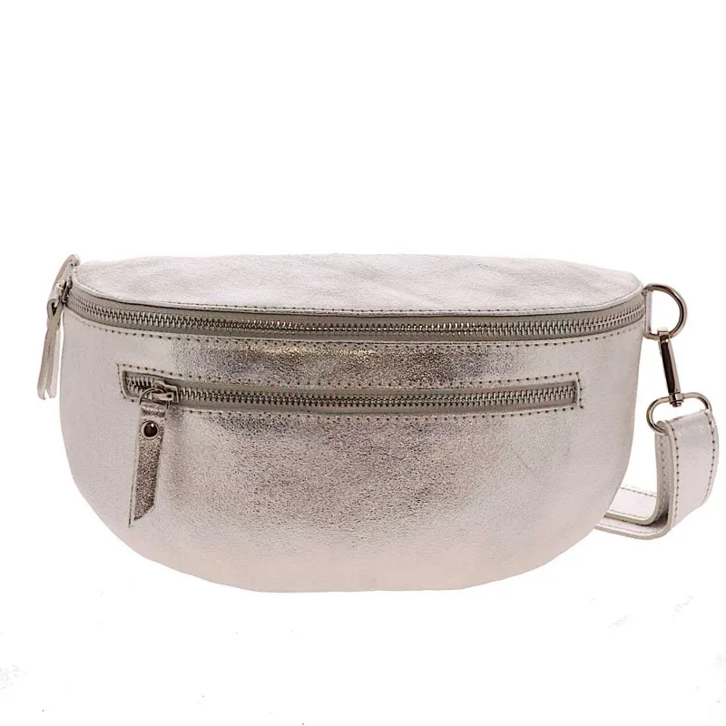 sac banane métallisé argenté en cuir COOLY - face