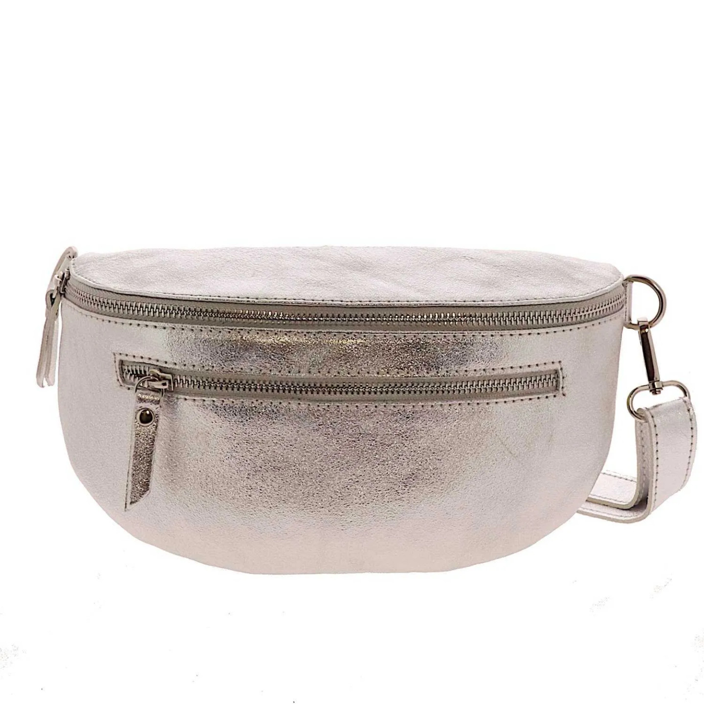 sac banane métallisé argenté en cuir COOLY - face