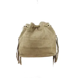Sac seau à franges taupe en cuir daim ORION dos